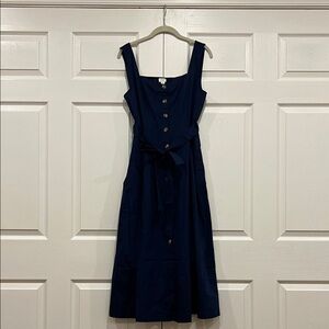 J. Crew Factory Button-front Belted Midi Dress Navy Blue Size 10